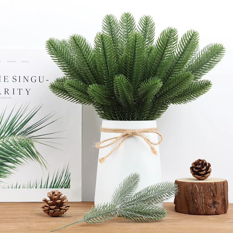 Christmas Artificial Pine Tree Branches Green Plants Fake Pine Greenery Stems DIY Crafts Wreath Xmas Home Garden Decor Wholesale