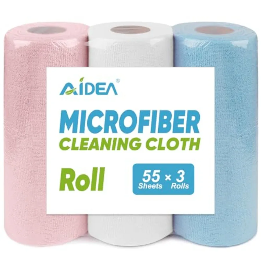 

Microfiber Cleaning Cloth Roll 165 Sheets 3 Roll Tear Away Microfiber Towels Reusable Paper Towels Washable Shop Rags Scratch F