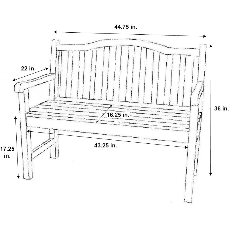 Outdoor Solid Wood Patio Garden Bench, Ergonomic Seat, 22