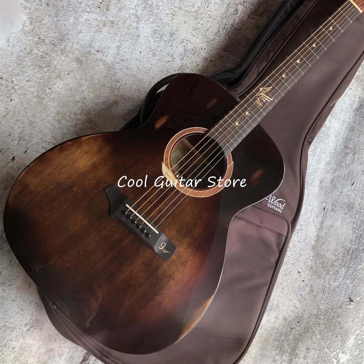 All Solid Wood Acoustic Guitar,OM Body,Caramel Color,40 Inches,Free Shipping