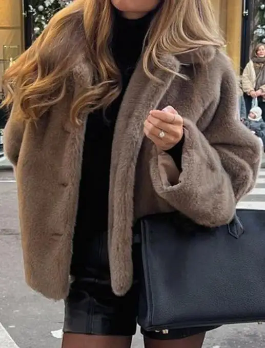

Autumn and Winter Fashion, Personality, Luxury Style, Plush Jacket for Women, Casual, Simple, Warm, Lapel Plush Jacket