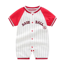 Mono de algodón puro para bebé recién nacido, uniforme de béisbol de manga corta, traje transpirable para gatear, novedad de verano