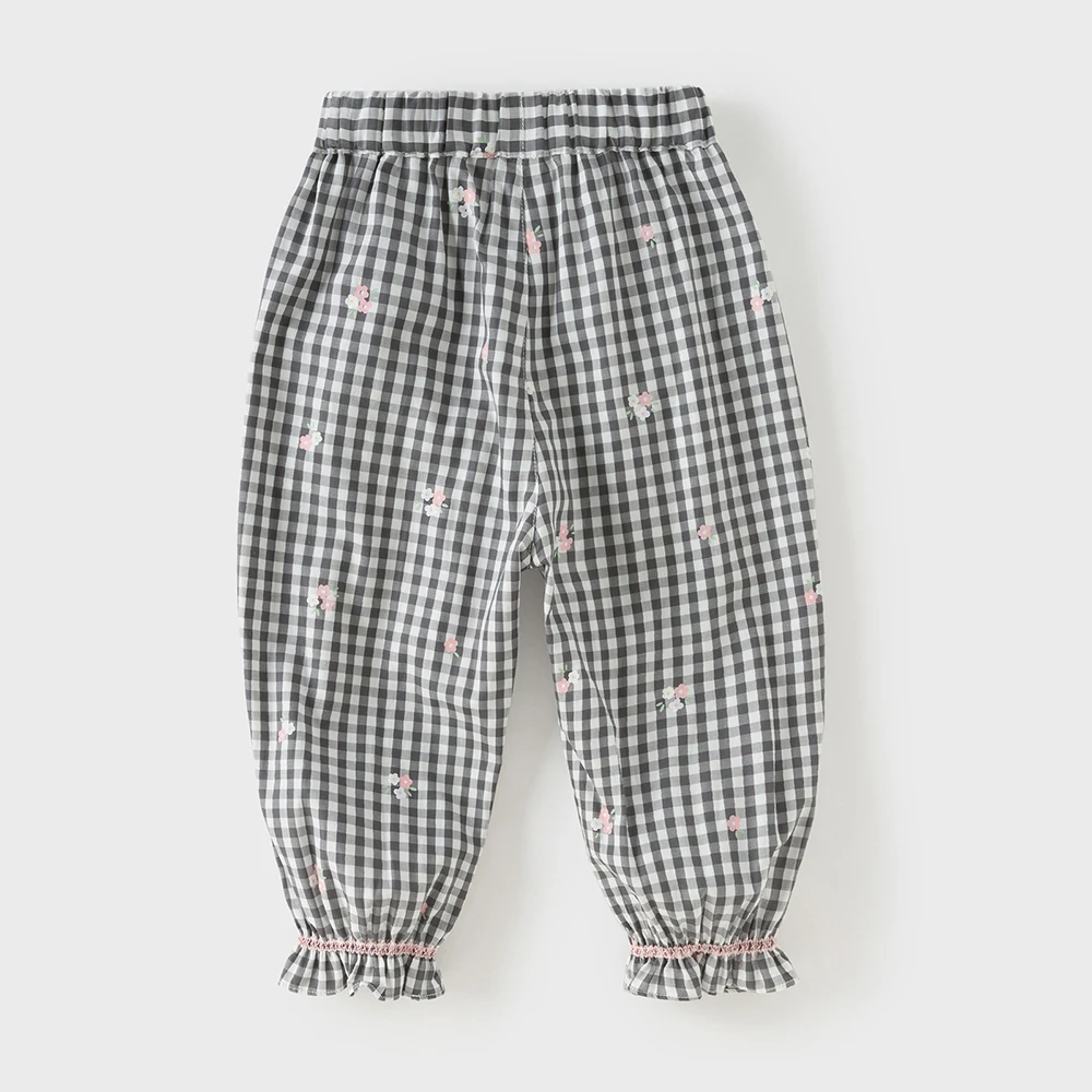 Dave Bella Children Cotton Spring Pants Girl Clothing Autumn Black White Plaid Sports Trousers Elastic Waist Fashion DB1260246