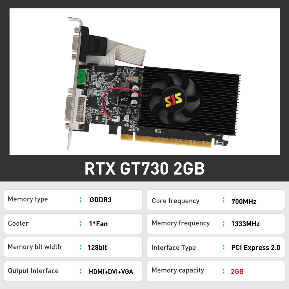 Видеокарта SEJISHI GeForce GT730, 2 ГБ дисплея, Vga-карты DDR3, 128-битная компьютерная видеокарта для игрового ПК NVIDIA GT 730 2GD3 HDMI