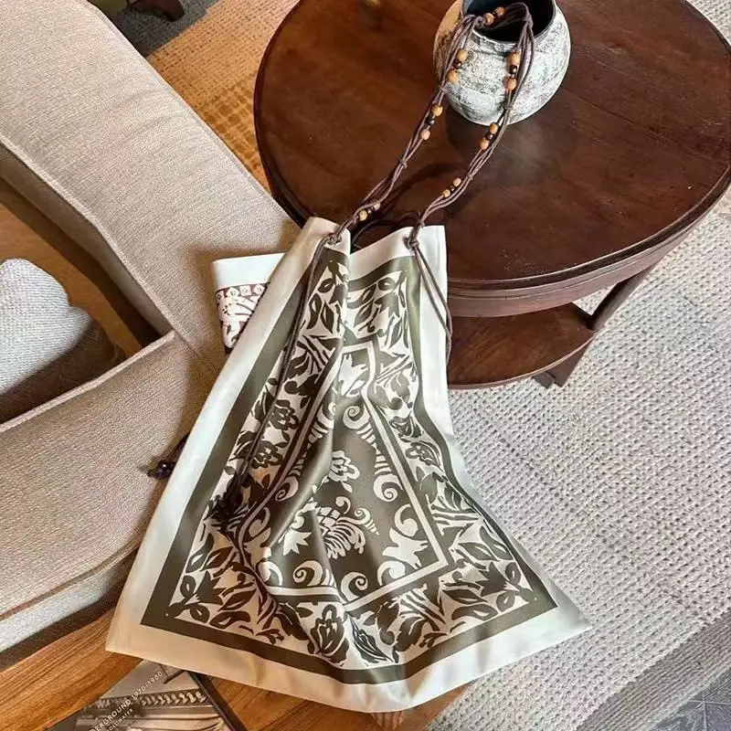2025 Double-sided Printed Silk Scarf Fabric Single-shoulder Bag Lazy Summer Women's Fashion Handbag Square Silk Soft view 4