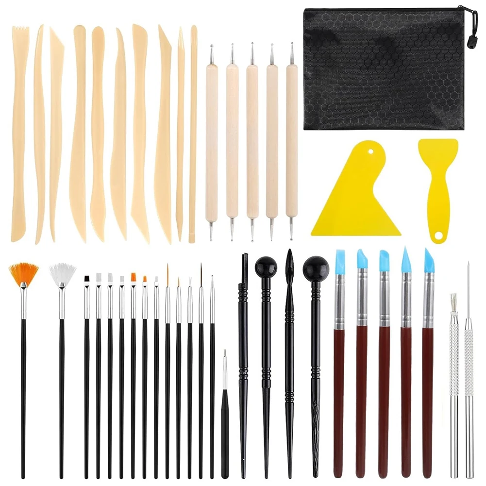 Kit of 44 Clay Pottery Tools - Modeling, Complete Set for DIY Artist Clay pottery carving s plastic