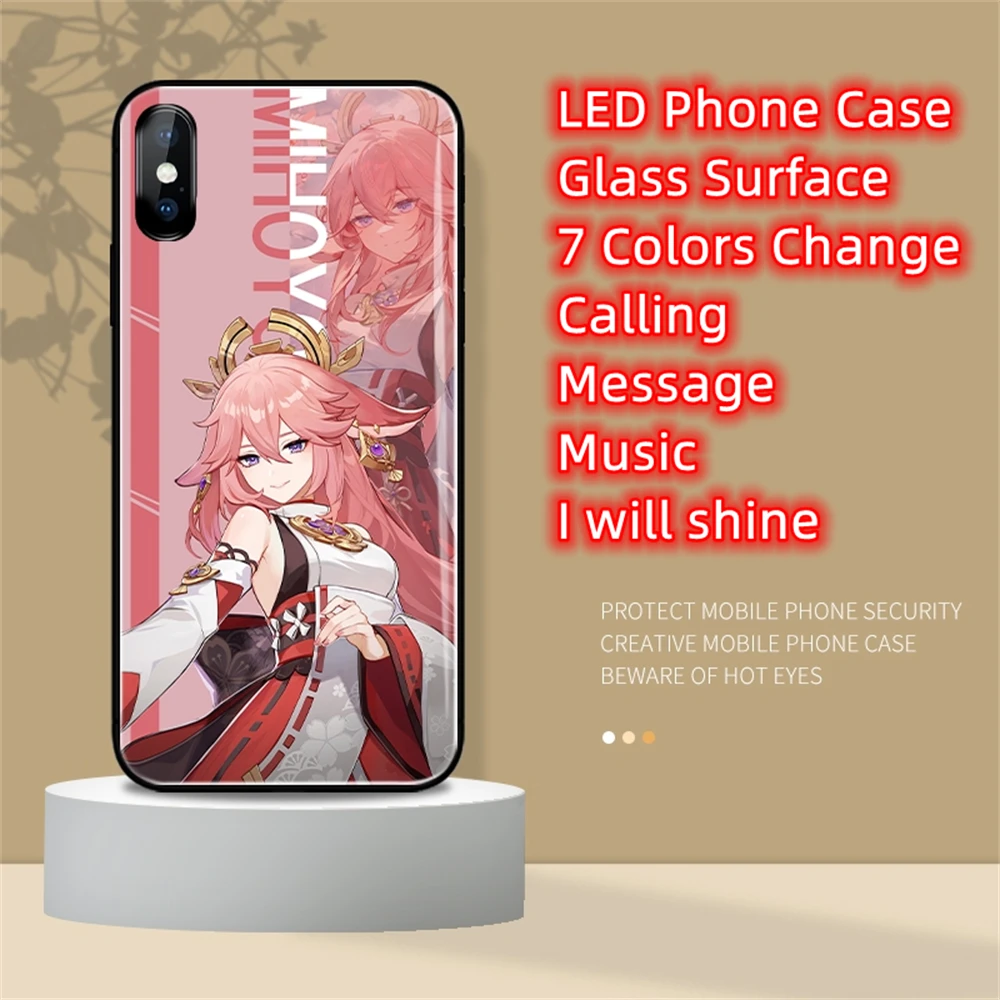 

LED Luminous Tempered Glass Case For XiaoMi 13 12 11 Pro Ultra RedMi K60 K50 K40 Poco F3 Flash Light Up Anime Cover