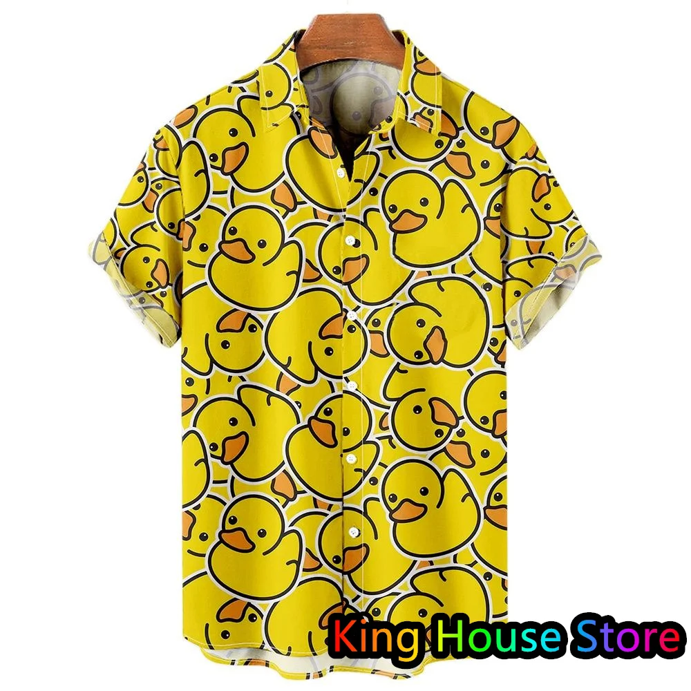 

Hawaiian Beach Shirt Men Luxury Cartoon Duck 3D Printed Trend Oversized Shirt High Quality Men Casual Short Sleeve Shirt Tops