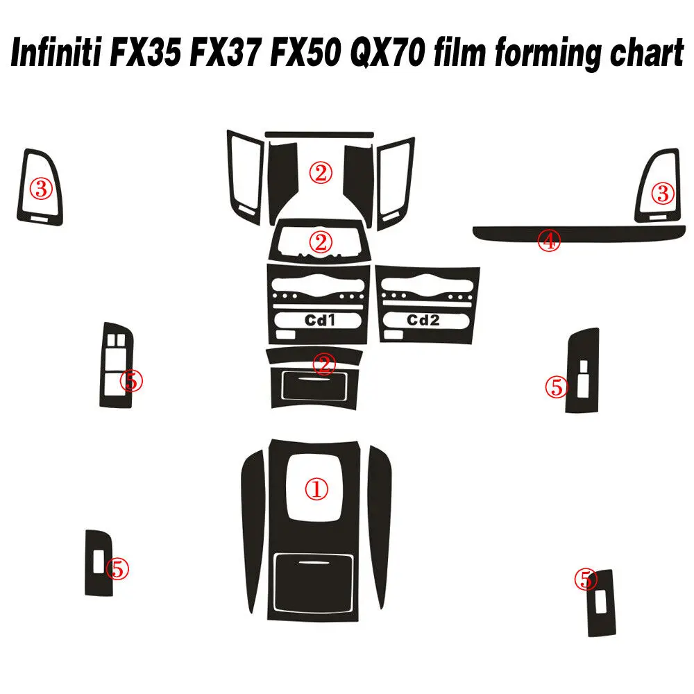 For Infiniti FX35 FX37/50 QX70 3D Carbon Fiber Pattern Interior DIY Trim Decals Center Console Gear Dashboard Air Door Handle