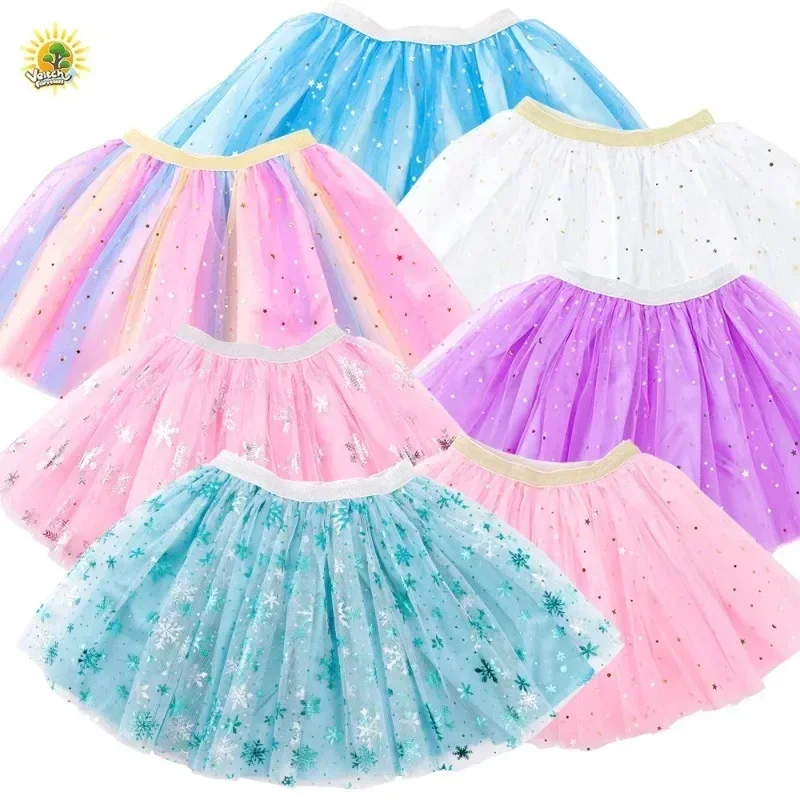 Kids Princess Skirts Girls Irregular Layered Mesh Tulle Birthday Party Tutu Mini Skirts Girls Pink Snow Casual Ballet Skirt K016