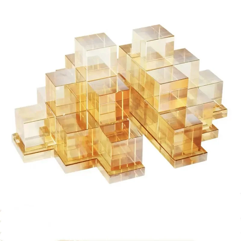 Modern Amber Crystal Glass Bookend Decorative Bookends for Shelf Home Office Study Room Creative Art Ornament Minimalist