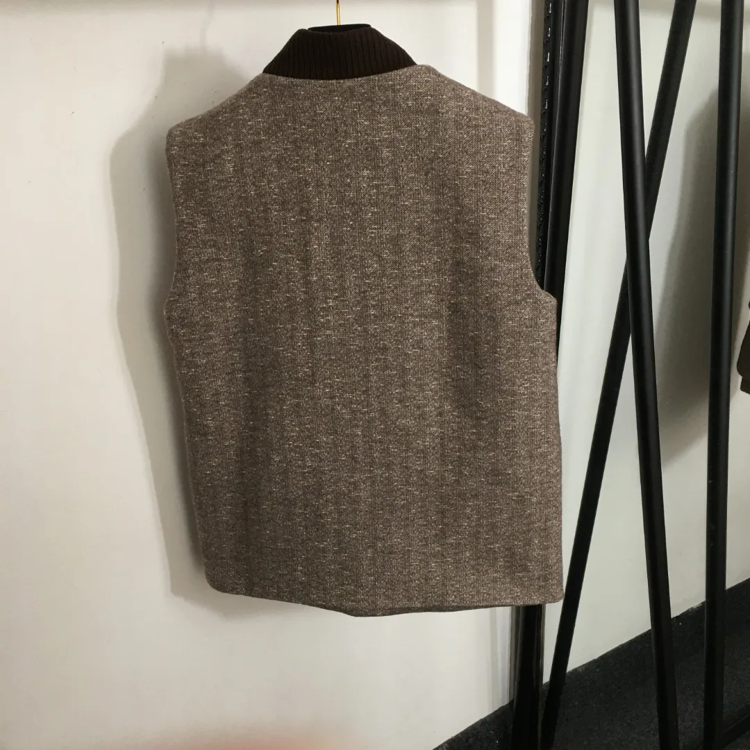 ダブルヘッドのベストジャケット,複数のポケットが付いたハードウェア,スタンドカラー,ウールのジャケット,柔らかく快適,ファッショナブル