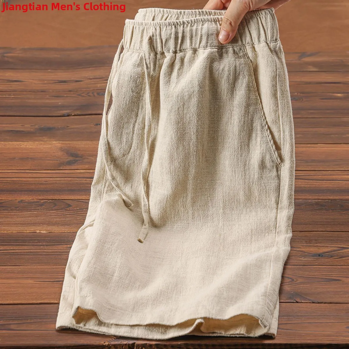 

Lightweight Breathable Linen Cotton Dstring Loose Fit Summer orts Color Simple Design Men's Casual Beachwear