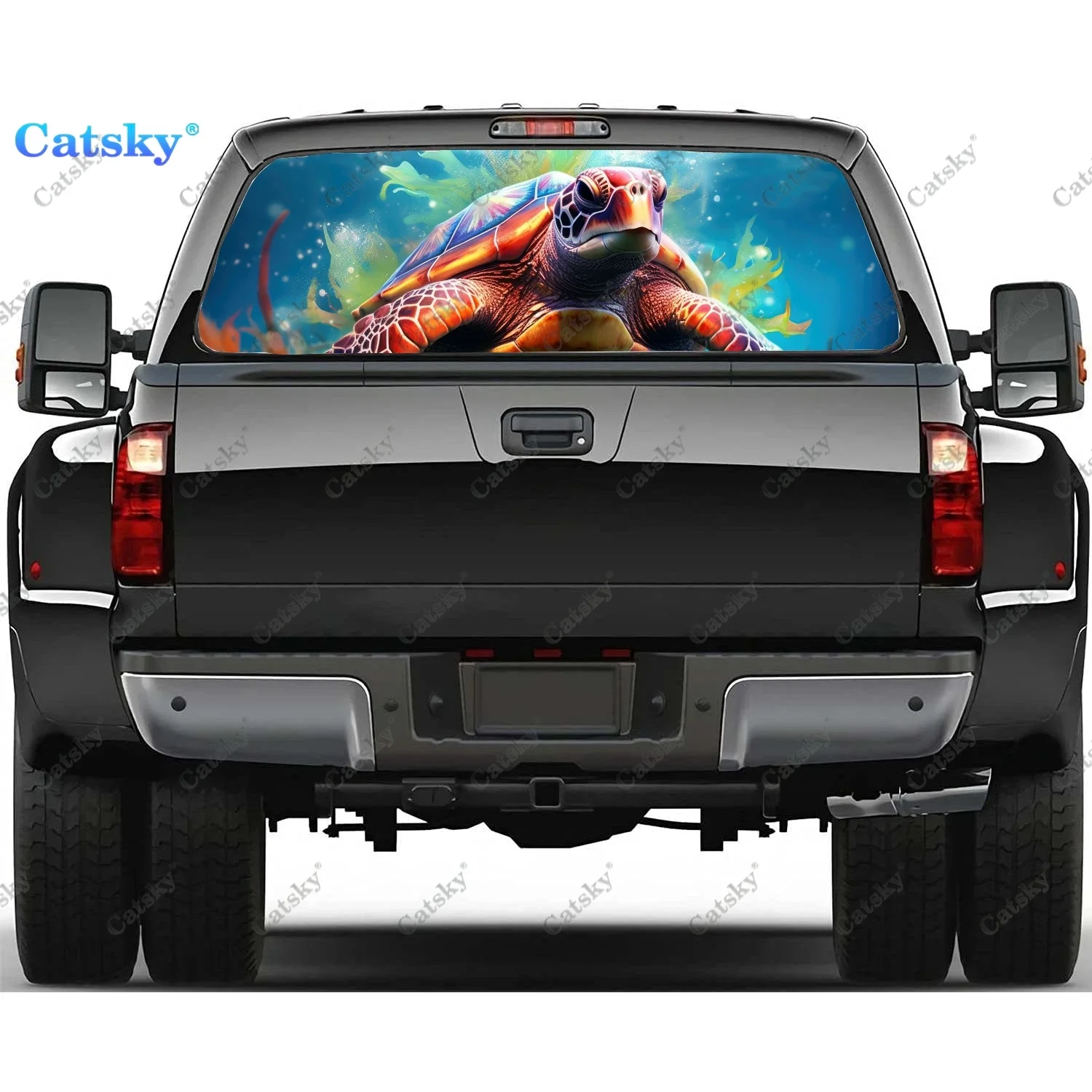 

Colorful Sea Turtle Art Rear Window Decal Fit Pickup,Truck,Car Universal See Through Perforated Back Window Vinyl Sticker