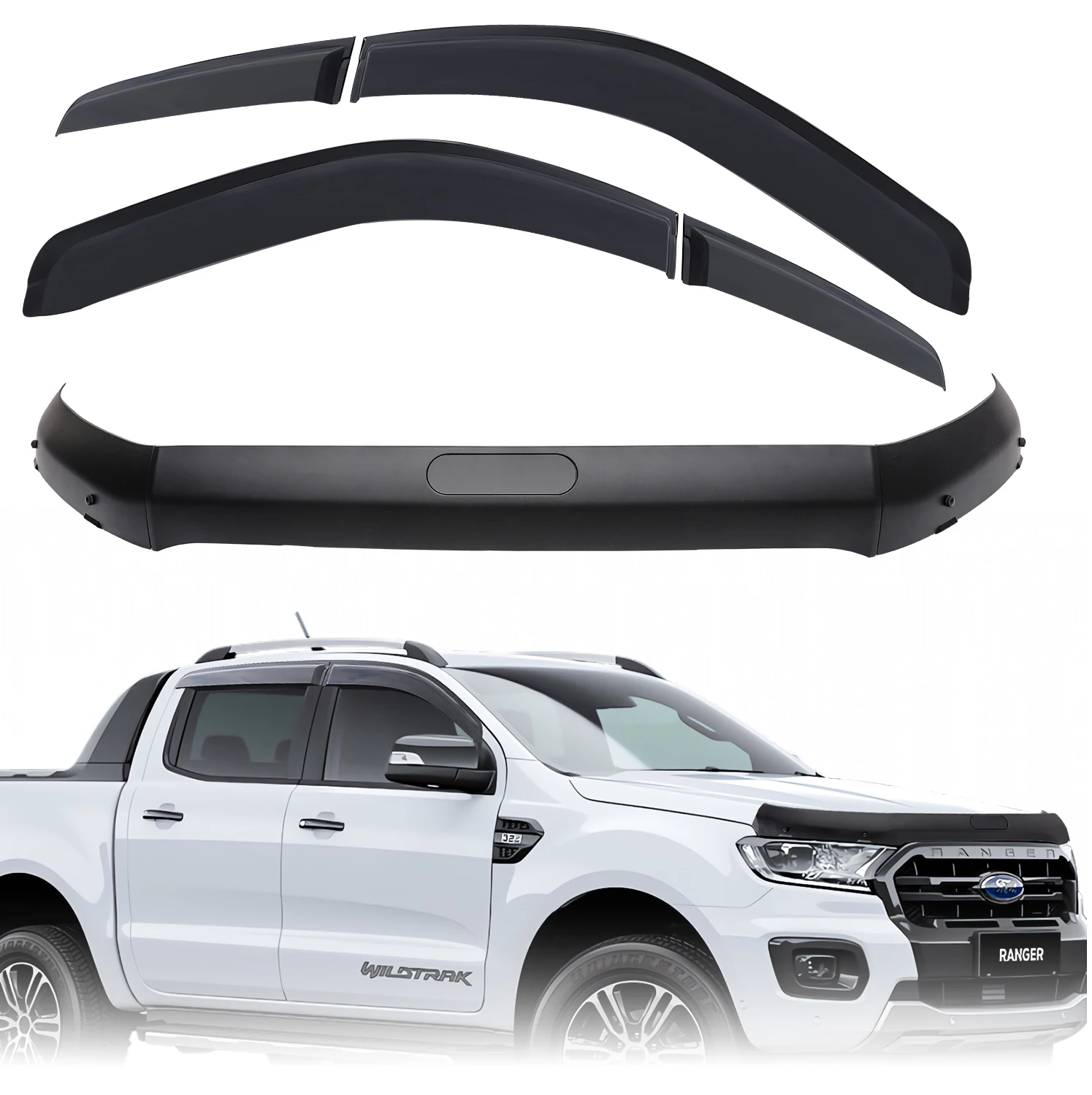 

Bonnet Guard and Window Visor Deflector Set for Ford Ranger Wildtrak T7 T8 2015-2022 PX MK2 MK3 XL XLT Stone Protector Shield