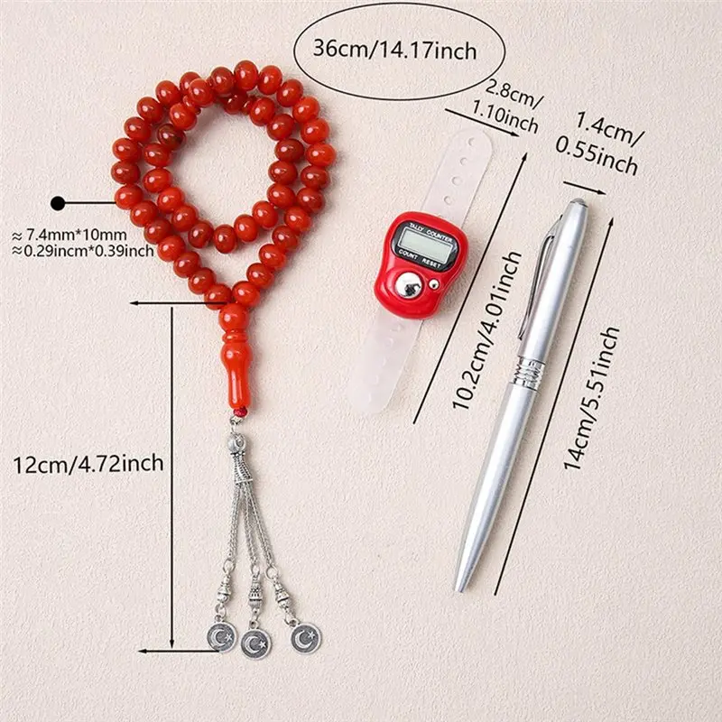 ABCA-Crystal 45 Bead Tasbih Prayer Beads Set 3Pcs Islamic Gift Muslim Rosary For Meditation& Compliance Compliant Yellow