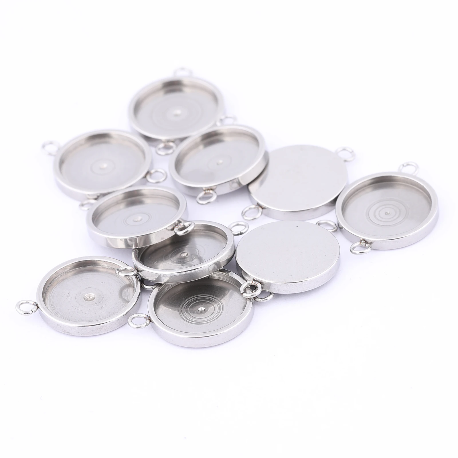 20pcs Stainless Steel 12mm Cabochon Base Setting Trays Diy Charm Pendant Connector Bezel Blanks For Earrings Bracelets Making