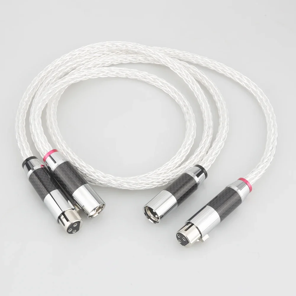 

Pair HIFI 8AG OCC 16 Strands Silver Plated Audio Cable With Carbon Fiber 3pin XLR Male to Female Plug for Mixer Soundbox Amp