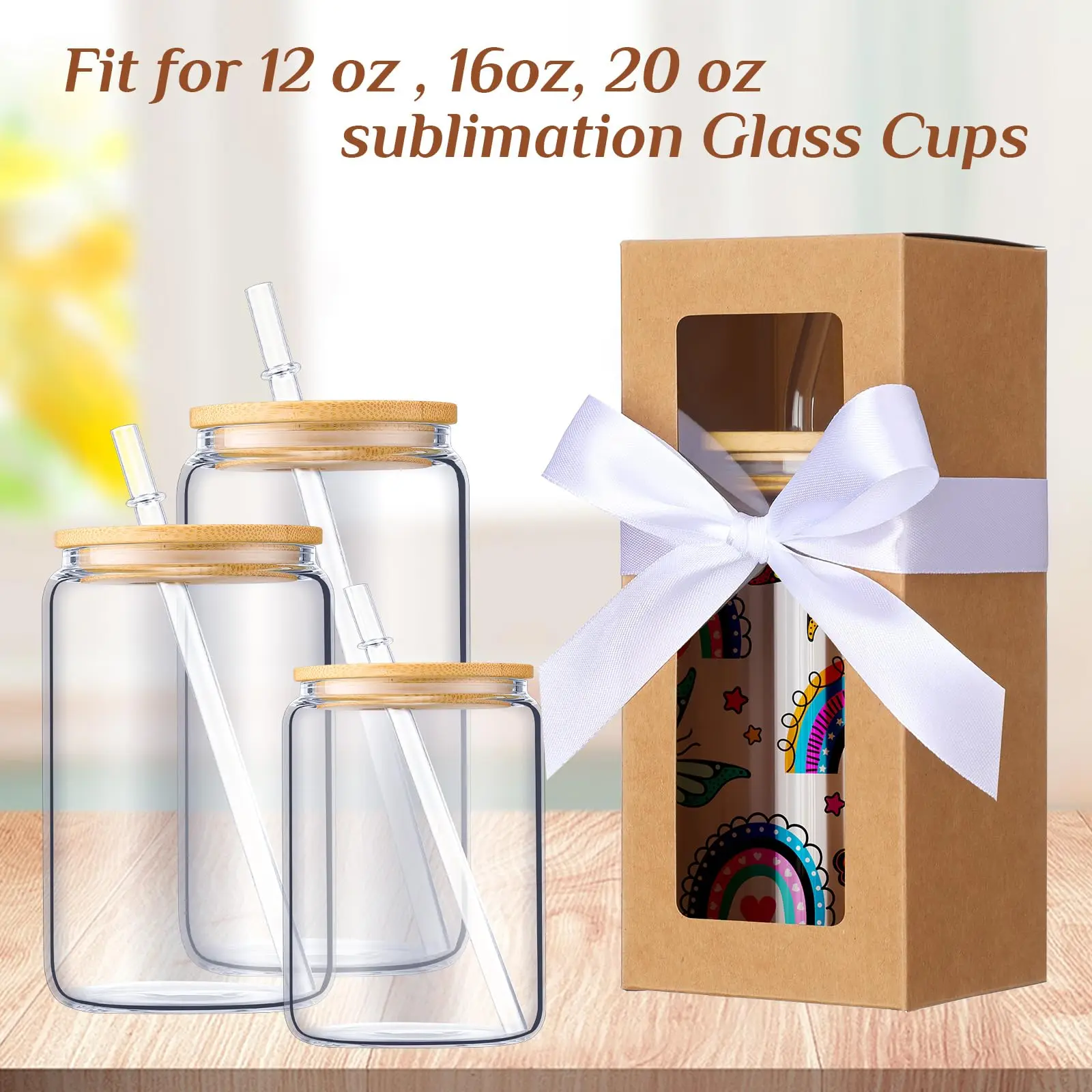 10Pcs Gift Boxes with Ribbon Glass Exhibition Box Transparent Gift Box Jars Sublimation Glass Can Blank Tumbler Gift Box  DIY