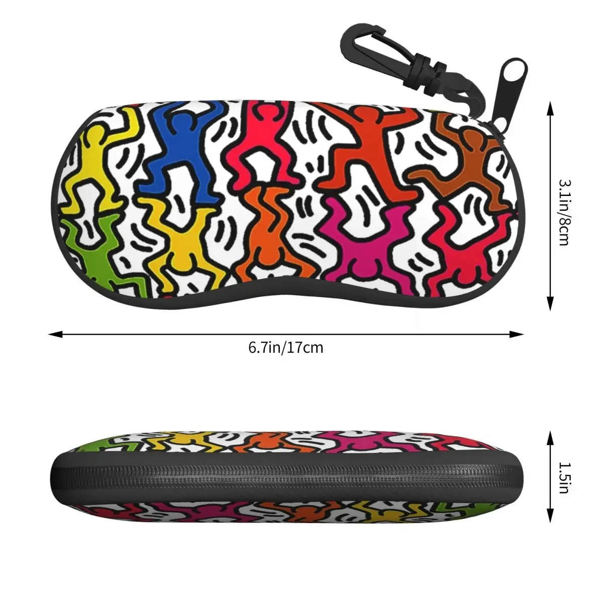 Geometric Colorful Haring Stick Figure Acrobats Eyeglass Glasses Case Soft Abstract Pop Art Sunglasses Protective Pouch