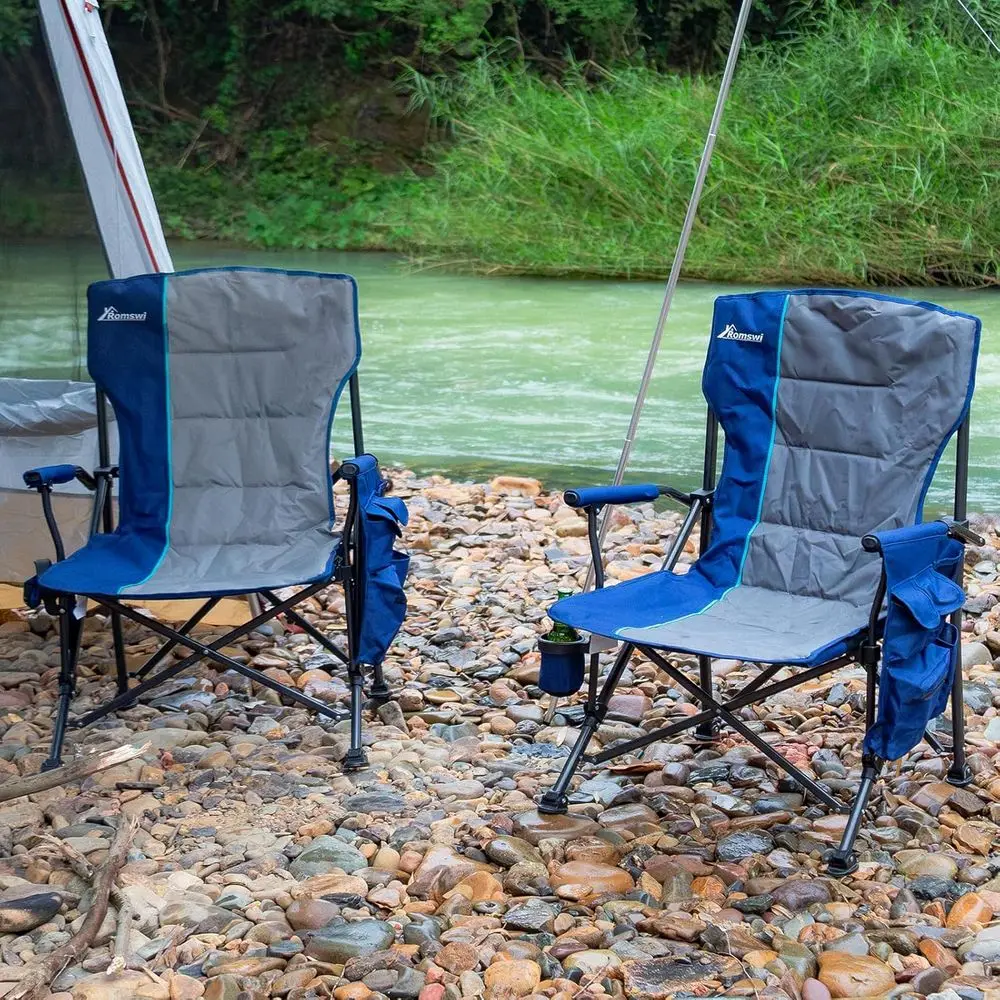 Sedie da campeggio pieghevoli durevoli da 500 libbre con braccioli, portabicchieri e tasche laterali per avventure all'aria aperta