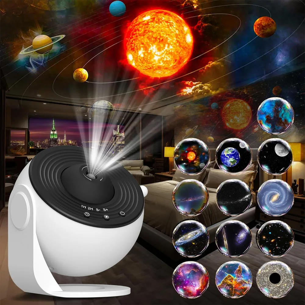 13 في 1 Galaxy Ultra Star Projector HD Image Area LED Night Light، 13 فيلمًا، 360 °   قم بتدوير مؤقت 1/2 ساعة لغرفة نوم الأطفال والكبار