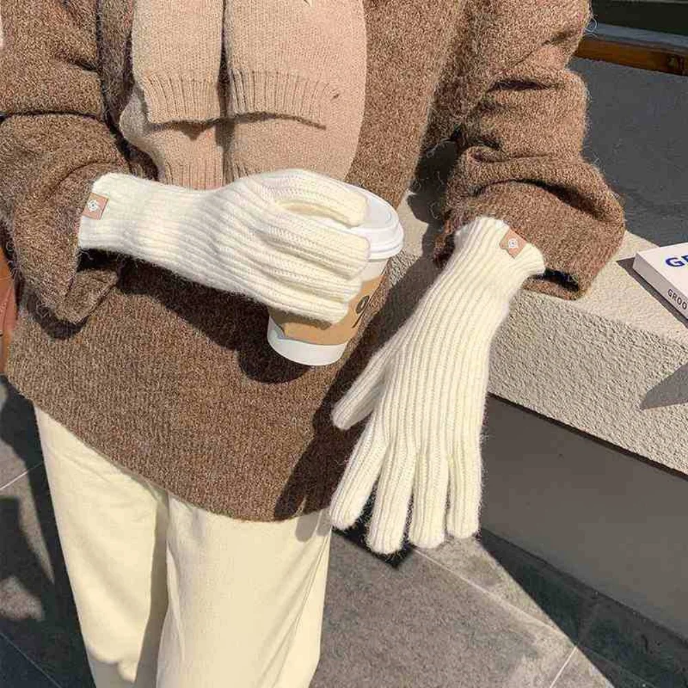 Fashion Y2K Solid Knitted Gloves Women Winter Warm Touch Screen Gloves Riding Gloves Fluffy Work Gloves Harajuku Kawaii Mittens