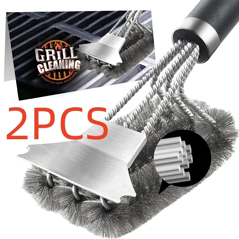 

1/2PCS Safe Grill Brush and Scraper with Deluxe Handle Grill Cleaner Brush Stainless Steel Bristle Grill Brush Accessories