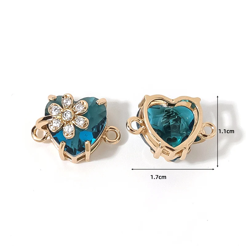 10pcs/ Bag Fashion creativity with zircon flower peach heart double ring pendant DIY handmade bracelet earring connector