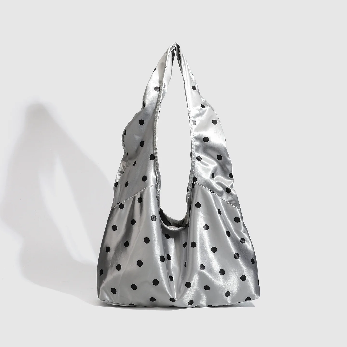 

Niche Design silver Polka Dot Satin Tote Bag Versatile Commuting Lightweight Underarm Shoulder Bag