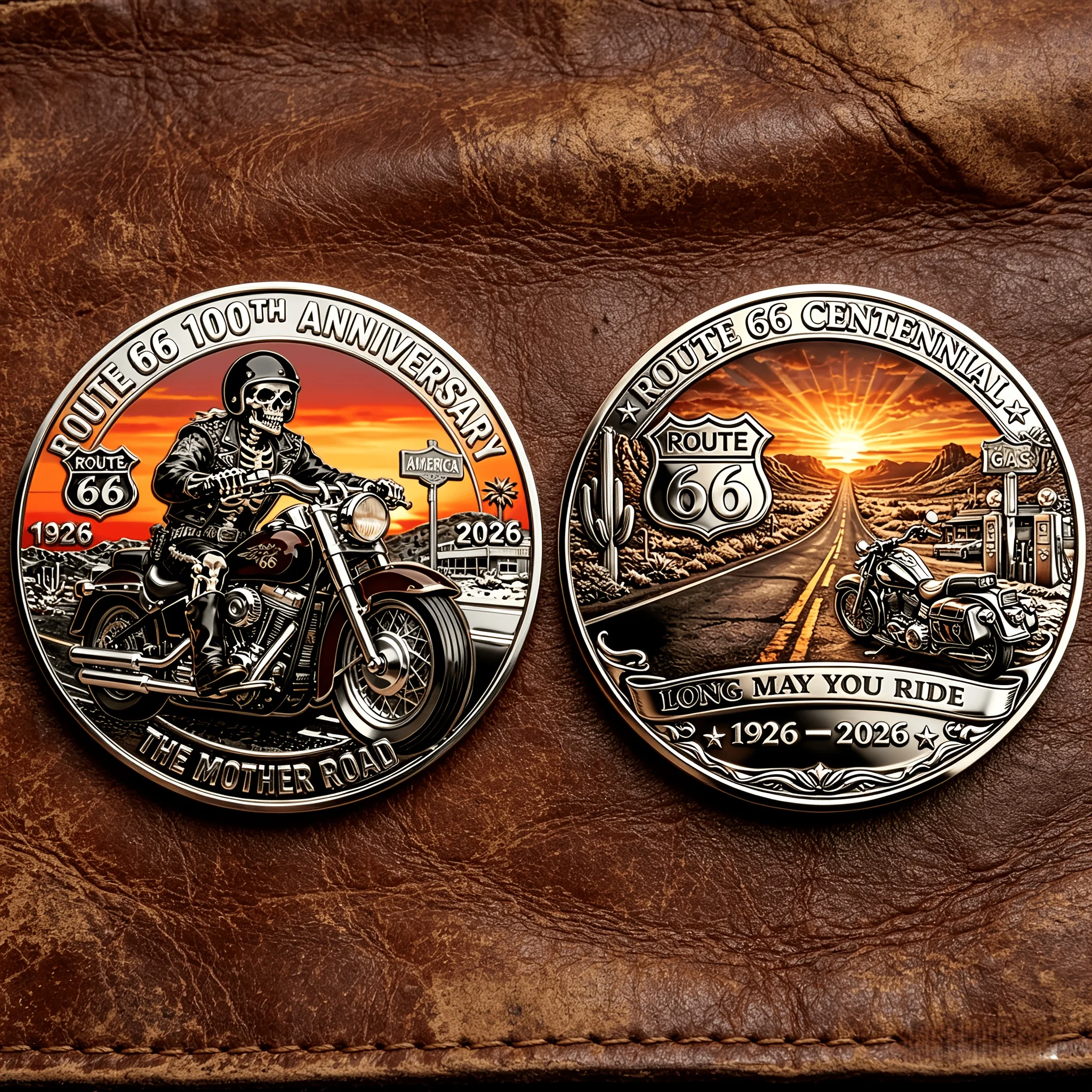 Replik-Münze 1 Stück Route 66 Motorrad-Reise Geprägte Sammlermünze Gedenkmedaille Sammlerstück Geschenk für Freunde – Detail 2