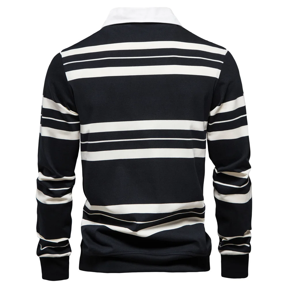 Men's Polo Shirts Luxury Long Sleeve Spring Autumn Solid Color Business Casual Style Men Polo Shirts Brand Stripe Streetwear Top