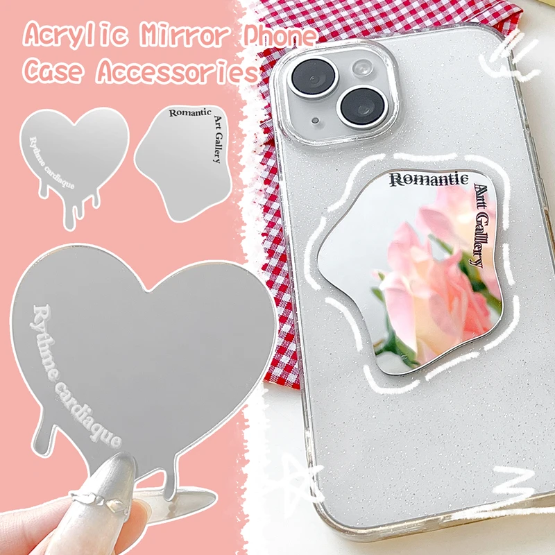 2025 Adhesive Mirror CellPhone Charm Sticker Girls Acrylic Travel Makeup Selfie INS Cute Heart Mirrors Mobile Phone Accessories