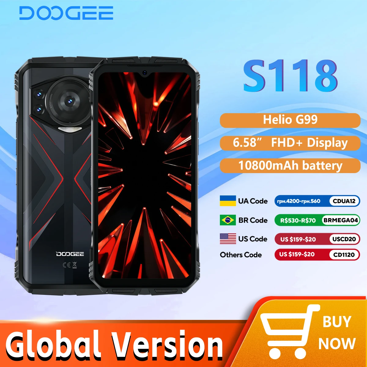DOOGEE S118 Rugged Smartphone 32GB(12GB+20GB Extended) 512GB  G100 6nm 10800mAh 33W Android 14 NFC