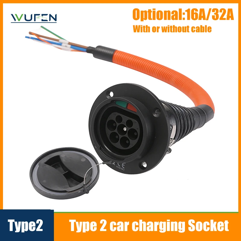 WUFEN EV Charger male Socket Type 2 250V-380V IEC 62196 Outlet 16A 32A Electric Car Charging Charger Side type2 socket inlet