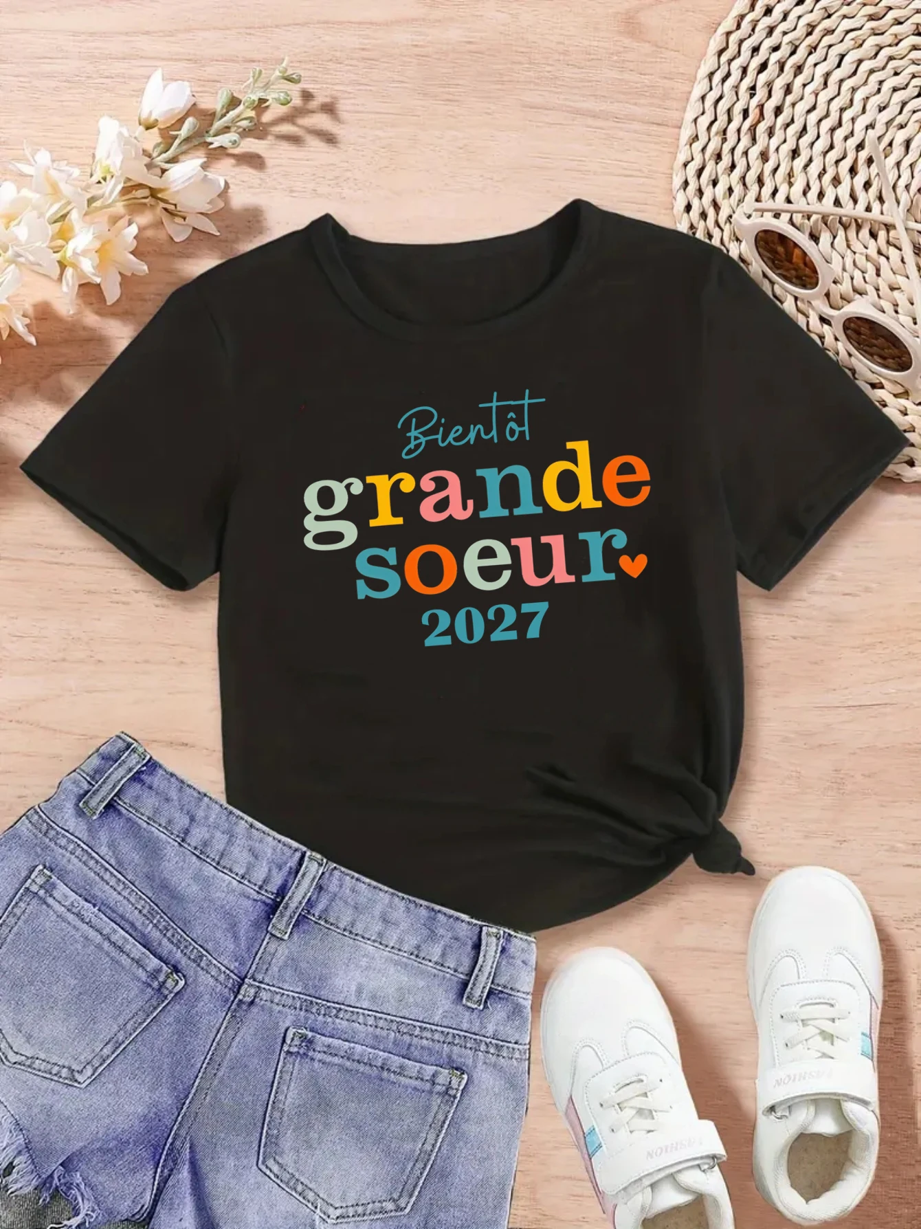 Soon Big Sister 2027 Letter Printed T Shirt Girls Girls Pregnancy Announcement T-Shirt Kawaii Kids Clothes