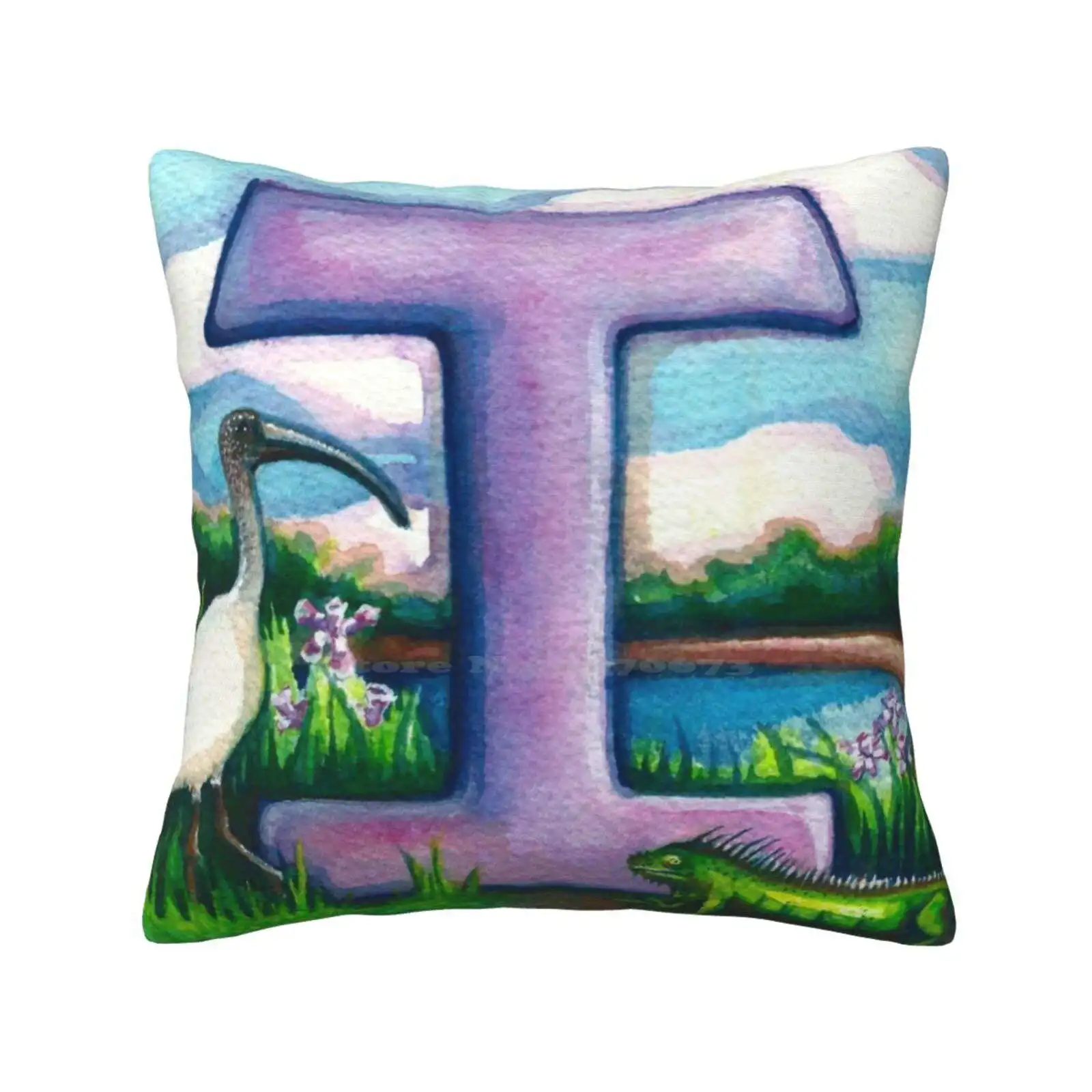 Alphabet Letter I Fashion Sofa Throw Pillow Cover Pillowcase Watercolor Alphabet Letter I Emily L Taylor Ibis Iguana Iris