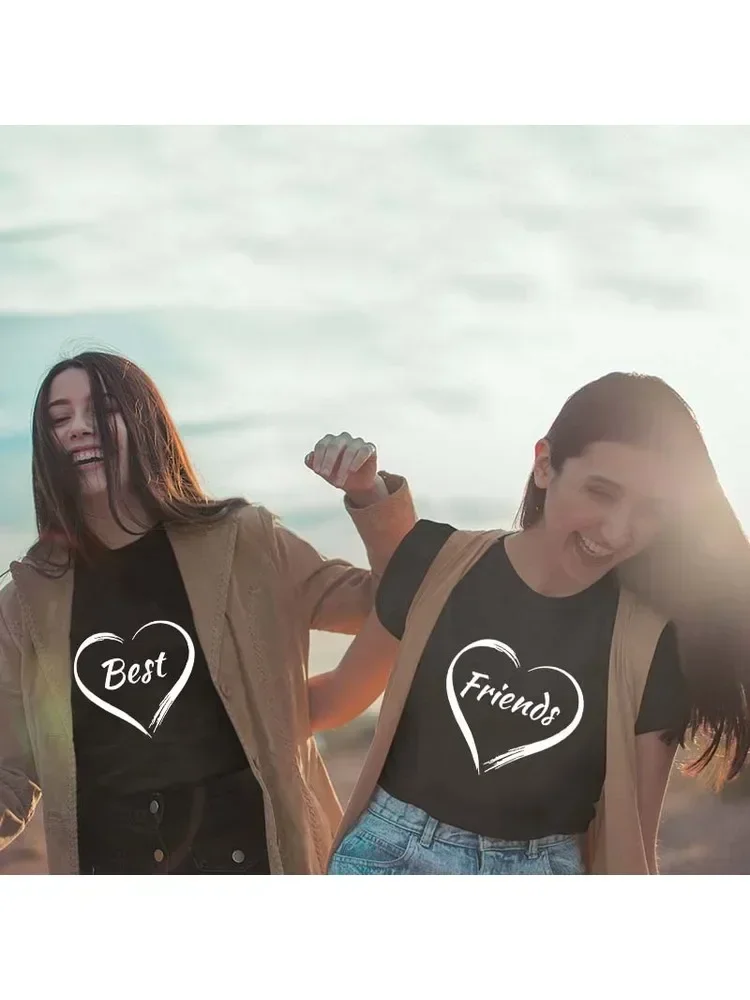 هدية التي شيرت Camiseta الأنثوية الفتيات Besties قمصان أزياء النساء أفضل أصدقاء تي شيرت قميص مطابقة المحملة أصدقاء الشارع الشهير #2