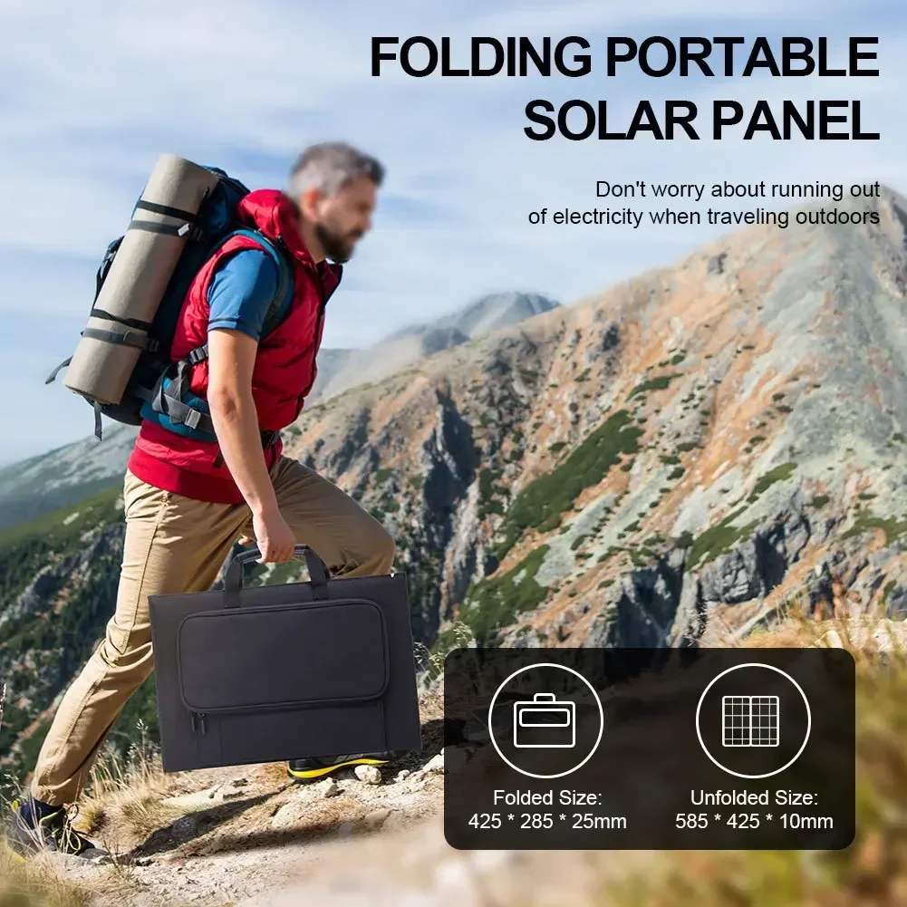 100W 18V Sunpower Cell Solar Panel Folding Bag with Bracket Dual Fast Charge+type-C+DC Interface for Traveling Camping Hiking