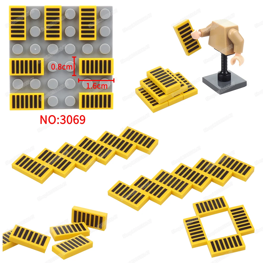 Black Grille Strips Pattern 3069 Building Block 1x2 Tiles Printed MOC figures Scenes Matching Models Parts Children Gift DIY Toy
