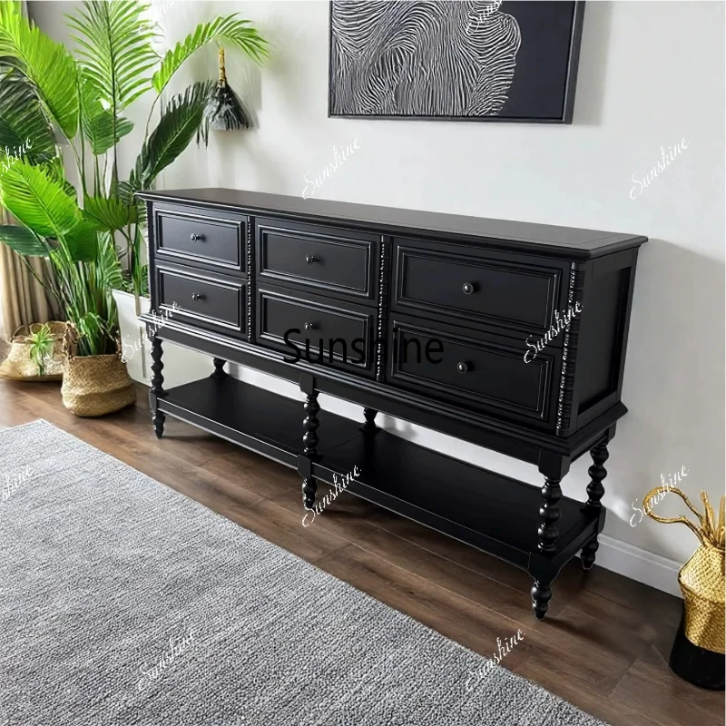 American retro chest solid wood against the wall dining side, living room balcony entrance