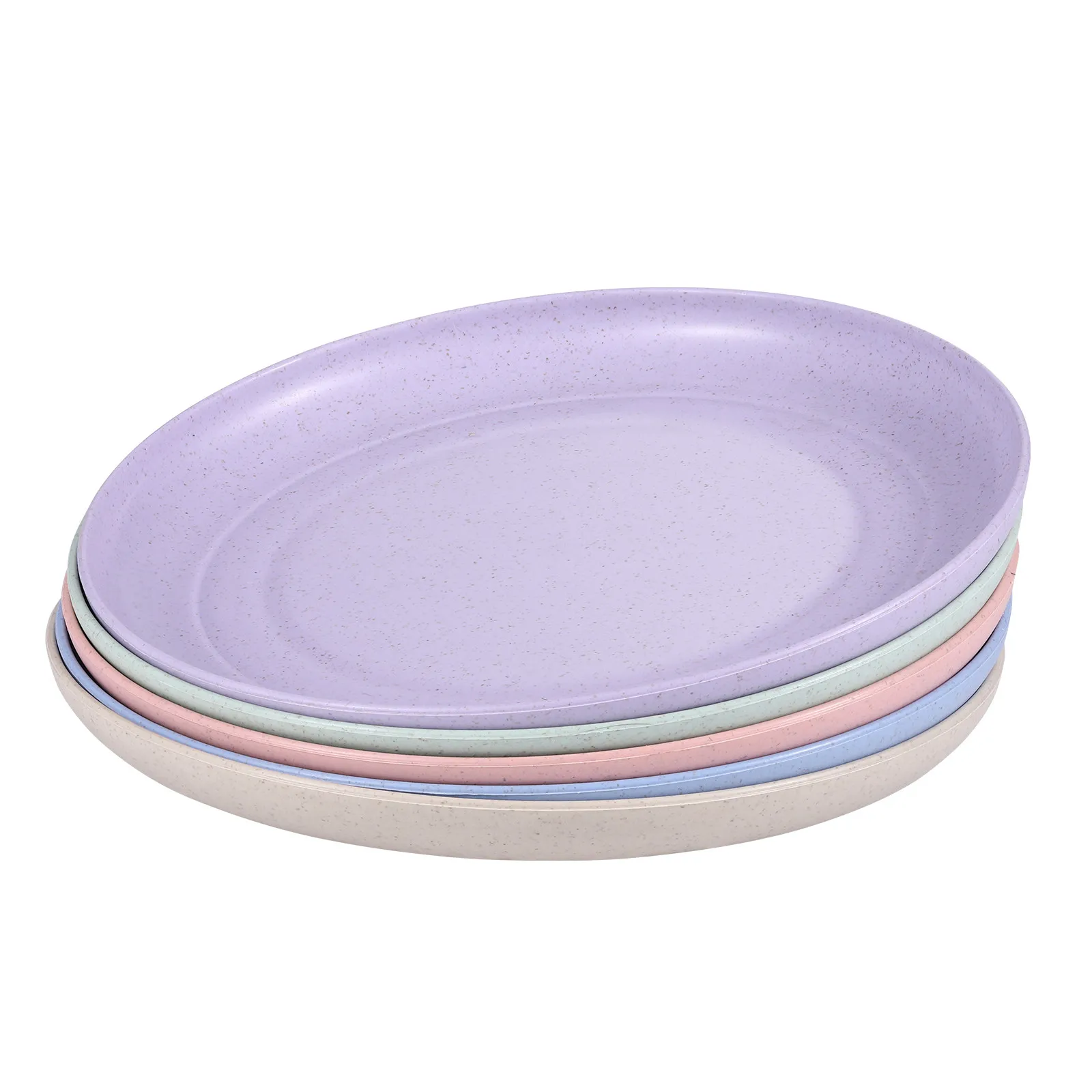 5Pcs Wheat Straw Plates Natural PP Material Shallow Rim Flat Bottom Safe Unbreakable Dinnerware Set for Breakfast Lunch Dinner view 2