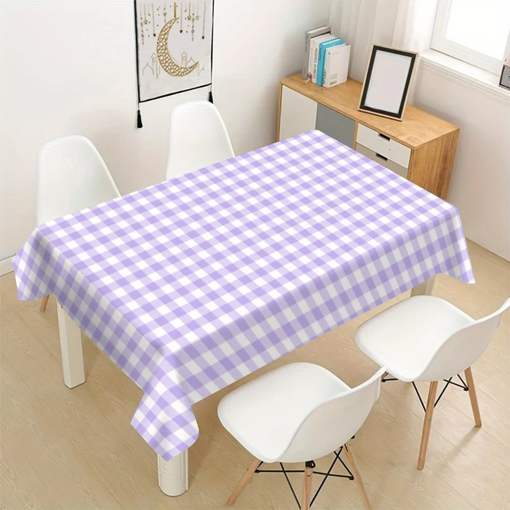 Purple Gingham Tablecloth, Soft Lilac White Check Print Cover, Anti-stain Table Cloth,Decor for Daily Dining & Warm Family Party