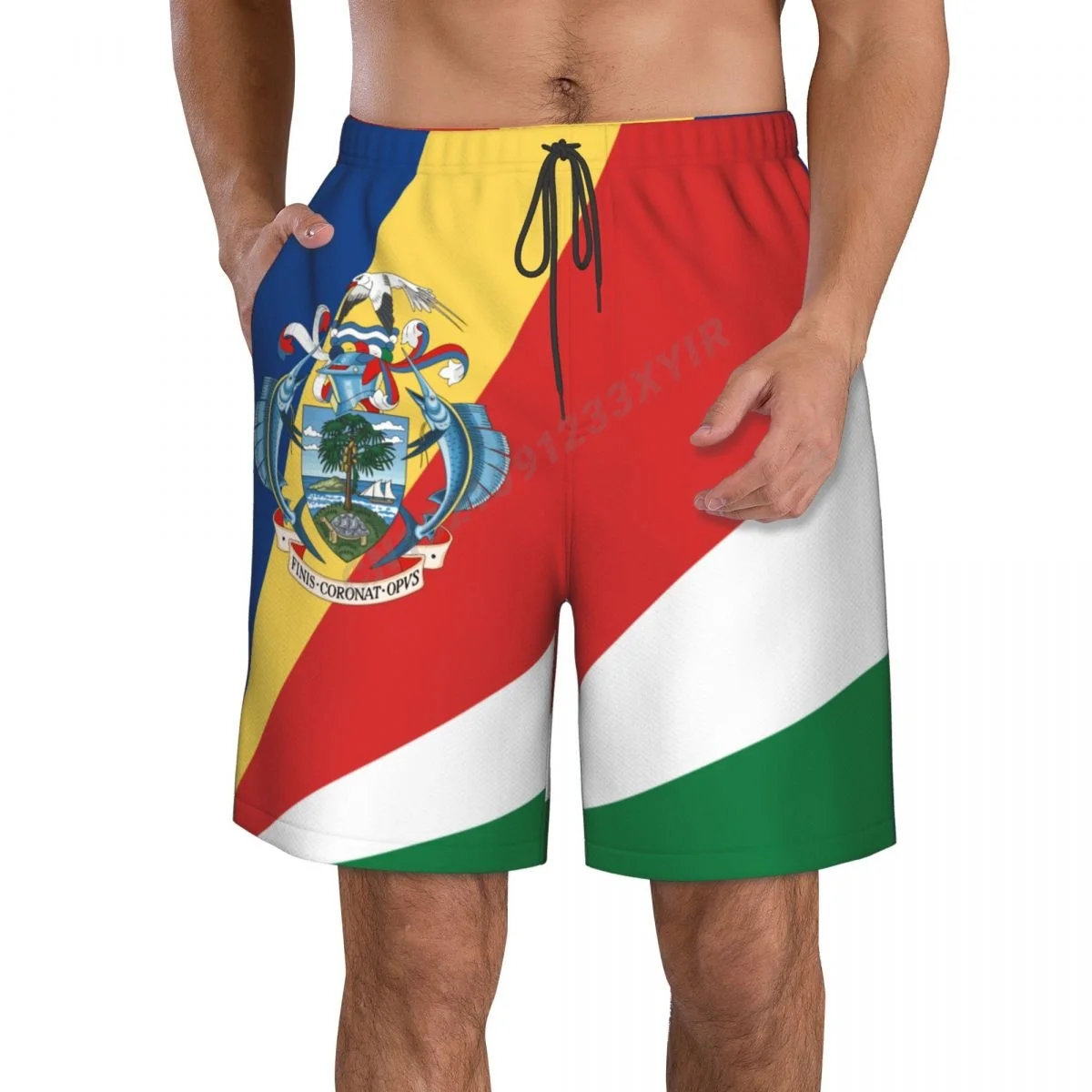 Summer Men's Seychelles Flag Beach Pants Shorts Surfing M-2XL Polyester Swimwear Running