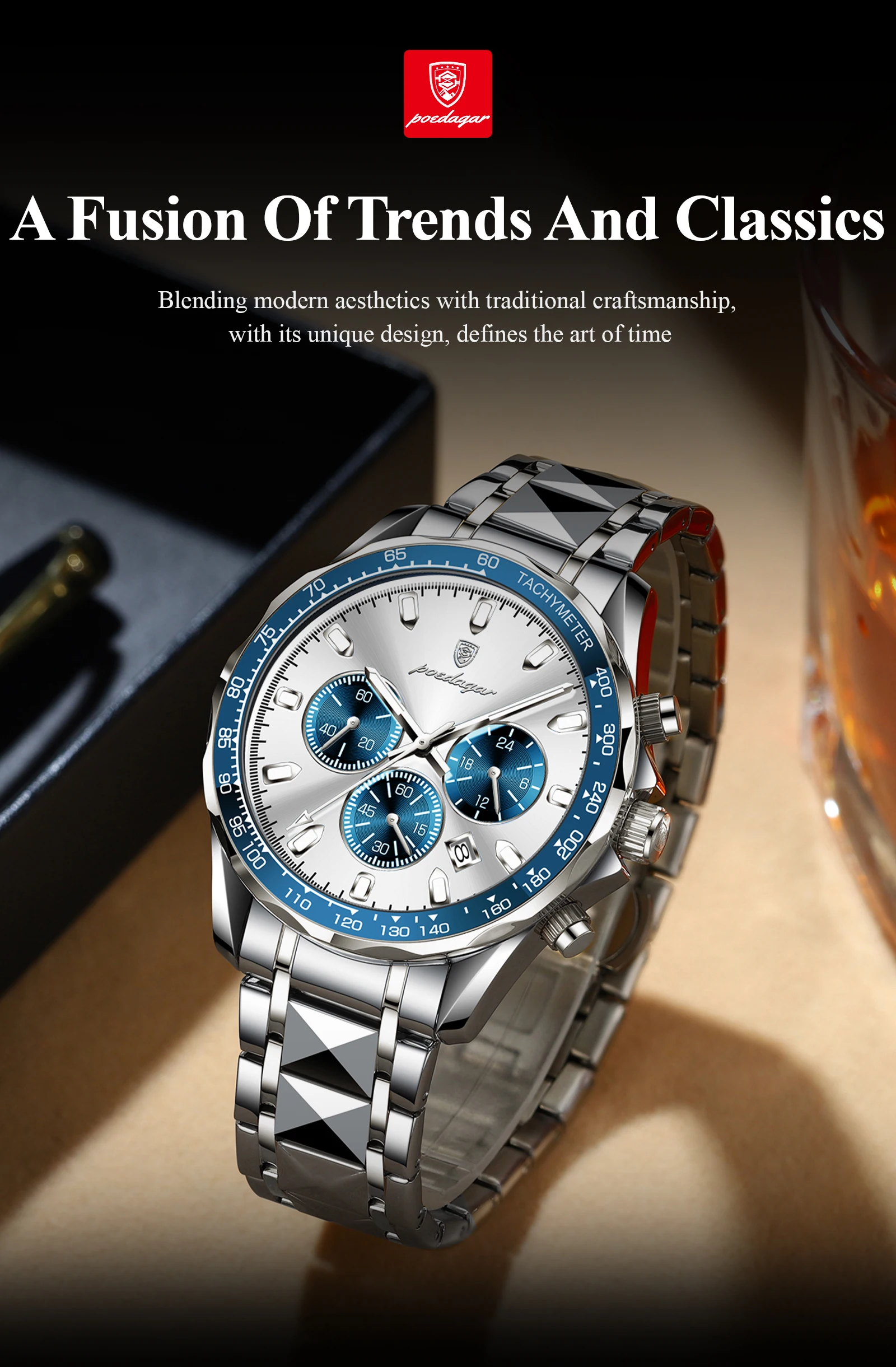 POEDAGAR Luxus Marke Männer Uhr Wasserdicht Leucht Edelstahl herren Uhren Chronograph Datum Quarz Business Uhr Für Mann – Detail 14
