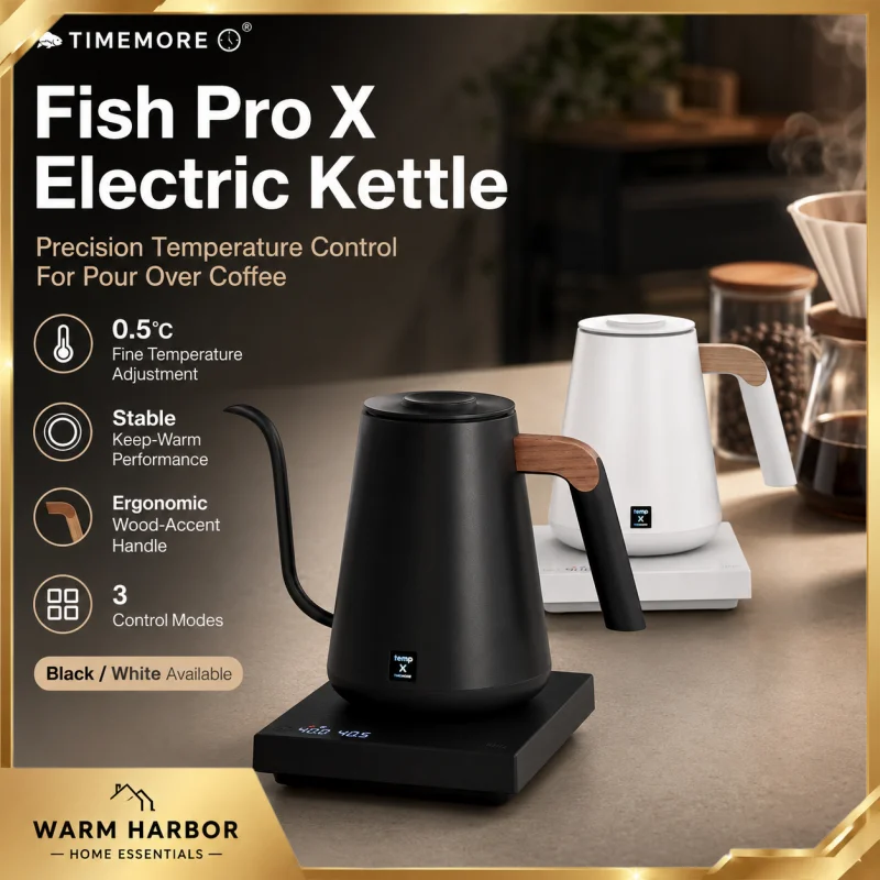 TIMEMORE Fish Pro-X 900ml Electric Gooseneck Kettle Temperature Control Coffee Brewing Pot Pour Over Barista Tool Stainles Steel