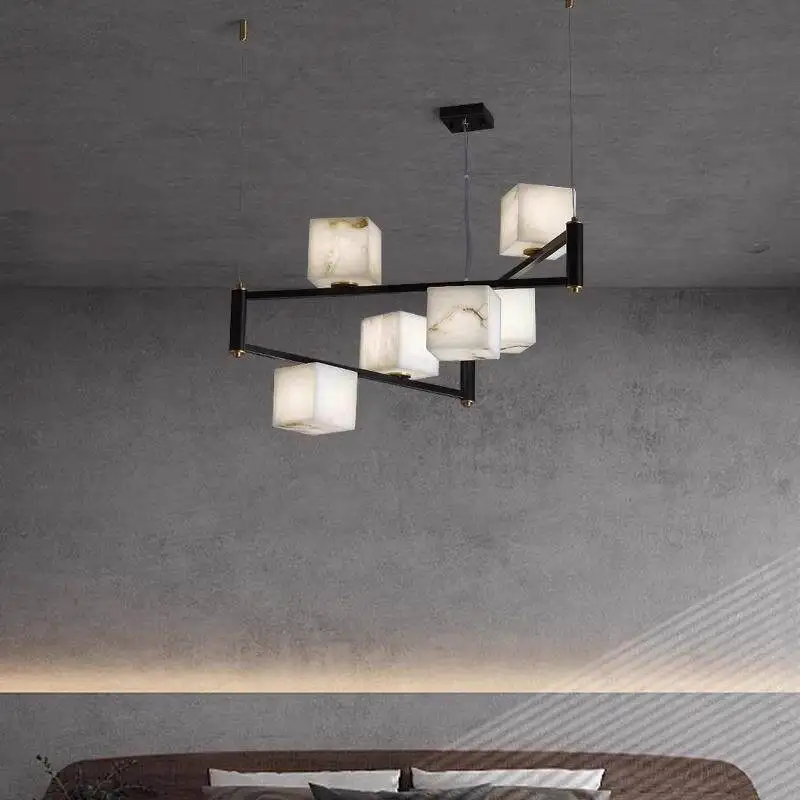 Luxury modern white marble copper LED chandelier, suitable for living room, dining room, bedroom, foyer, bathroom