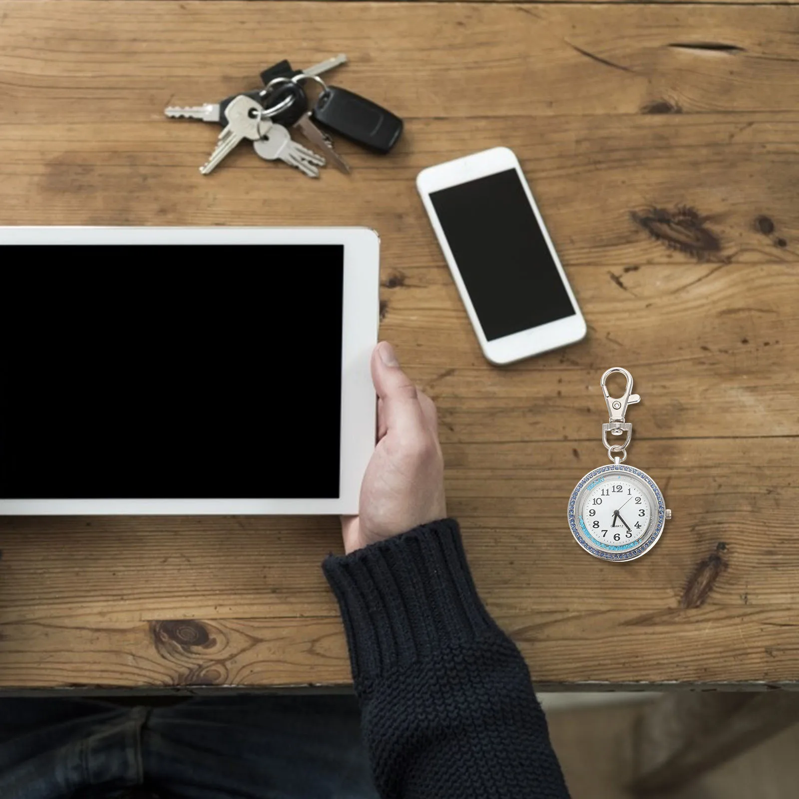 

1pc Rhinestone Hanging Pocket Watch Keychain Quartz Timepiece For Nurse Doctor Student Gift Portable Unisex Key Ring Pendant