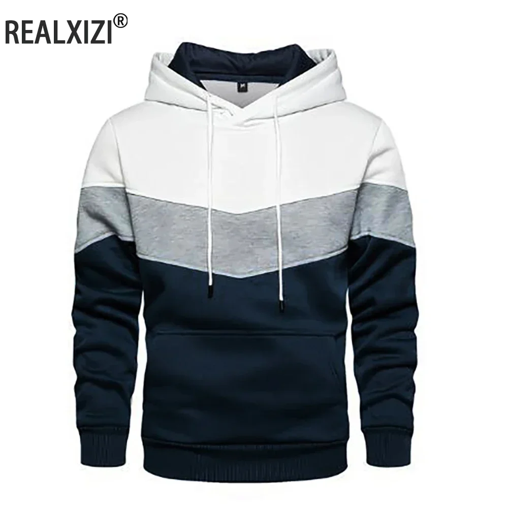 

Men's Hoodies Patchwork Hoodie Outdoor Sportswear Street Fashion Men's Fleece Pocket Hooded Sweatshirt Fall Winter Three Colors