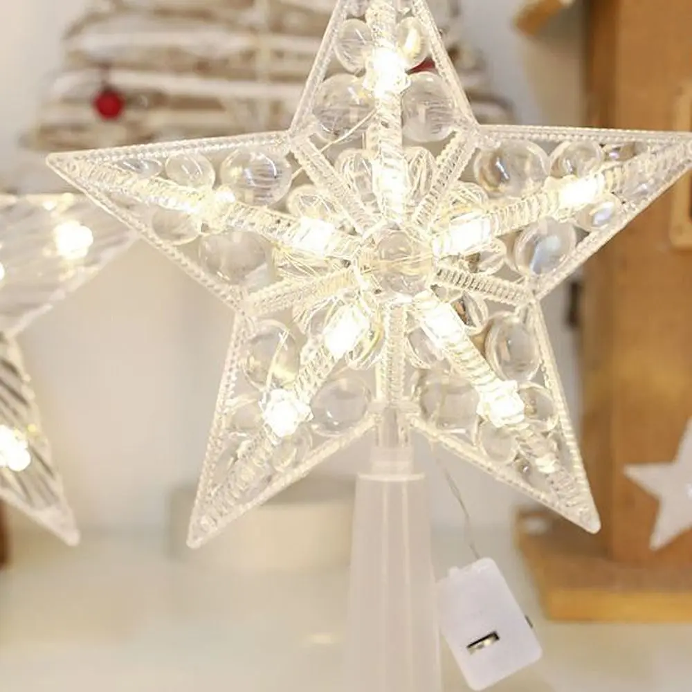 2Pcs Decorations Lamp Christmas LED Light Props Ornaments Merry Christmas Five-pointed Star Transparent 15CM